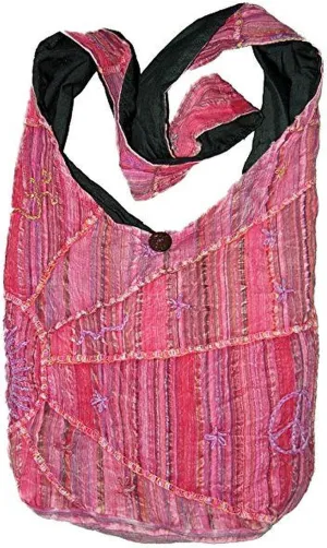 Hand Embroidered Peace and Sunrise Boho Crossbody Hippie Handbag - Unique, Ethical, and Vibrant for the Free-Spirited Soul
