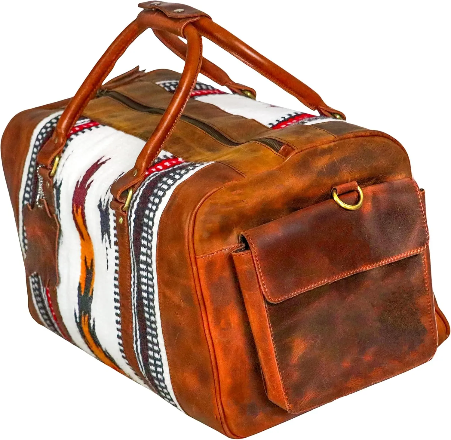 Handmade Duffle Bag leather heavy duty Gym Sports Airplane Overnight Luggage Carry On Unisex Travel Hand Rug Wollen Gift for His/Her (Excluding Shoe Compartment, Rug Duffle Bag ESC_07)