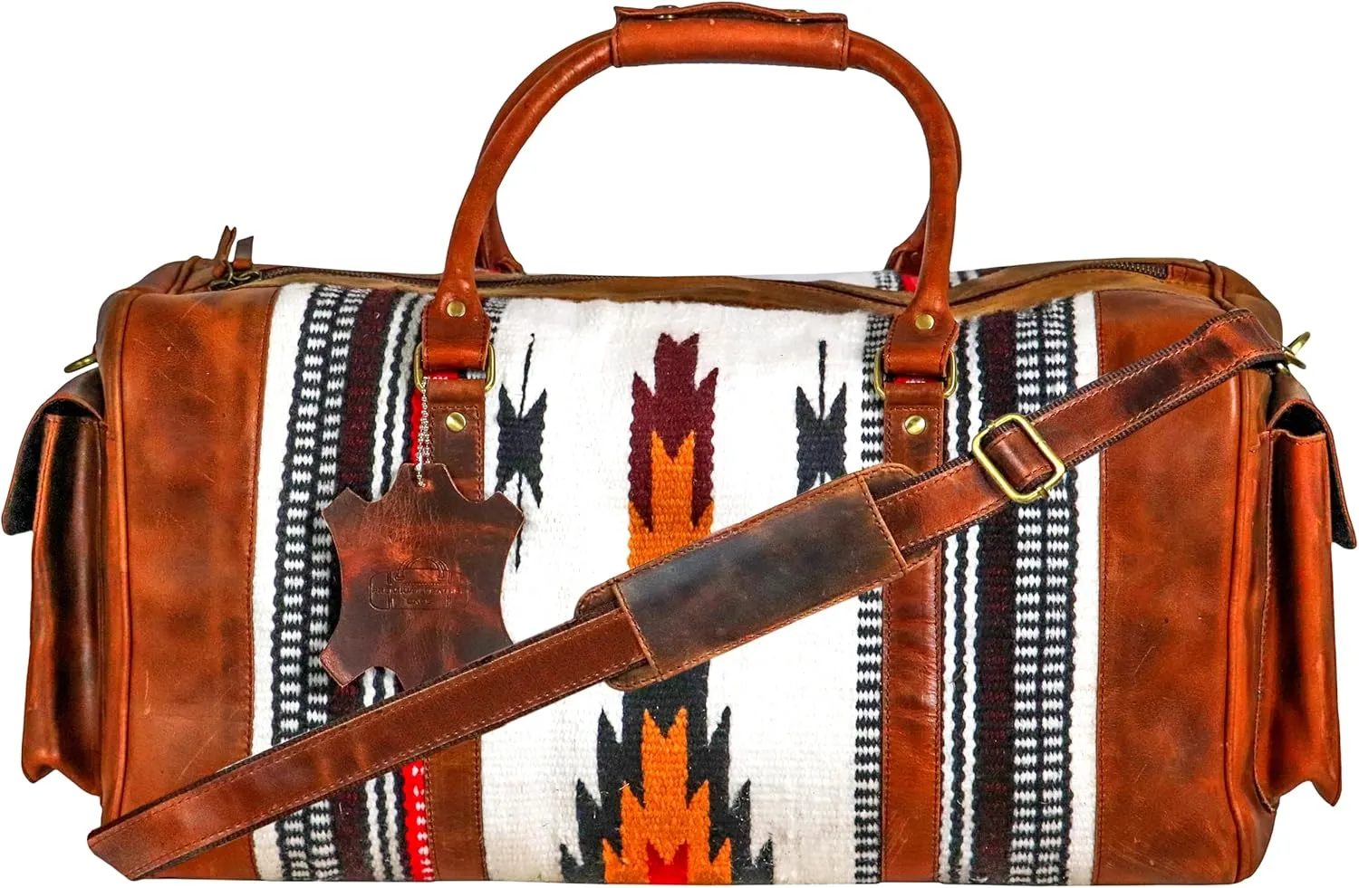 Handmade Duffle Bag leather heavy duty Gym Sports Airplane Overnight Luggage Carry On Unisex Travel Hand Rug Wollen Gift for His/Her (Excluding Shoe Compartment, Rug Duffle Bag ESC_07)