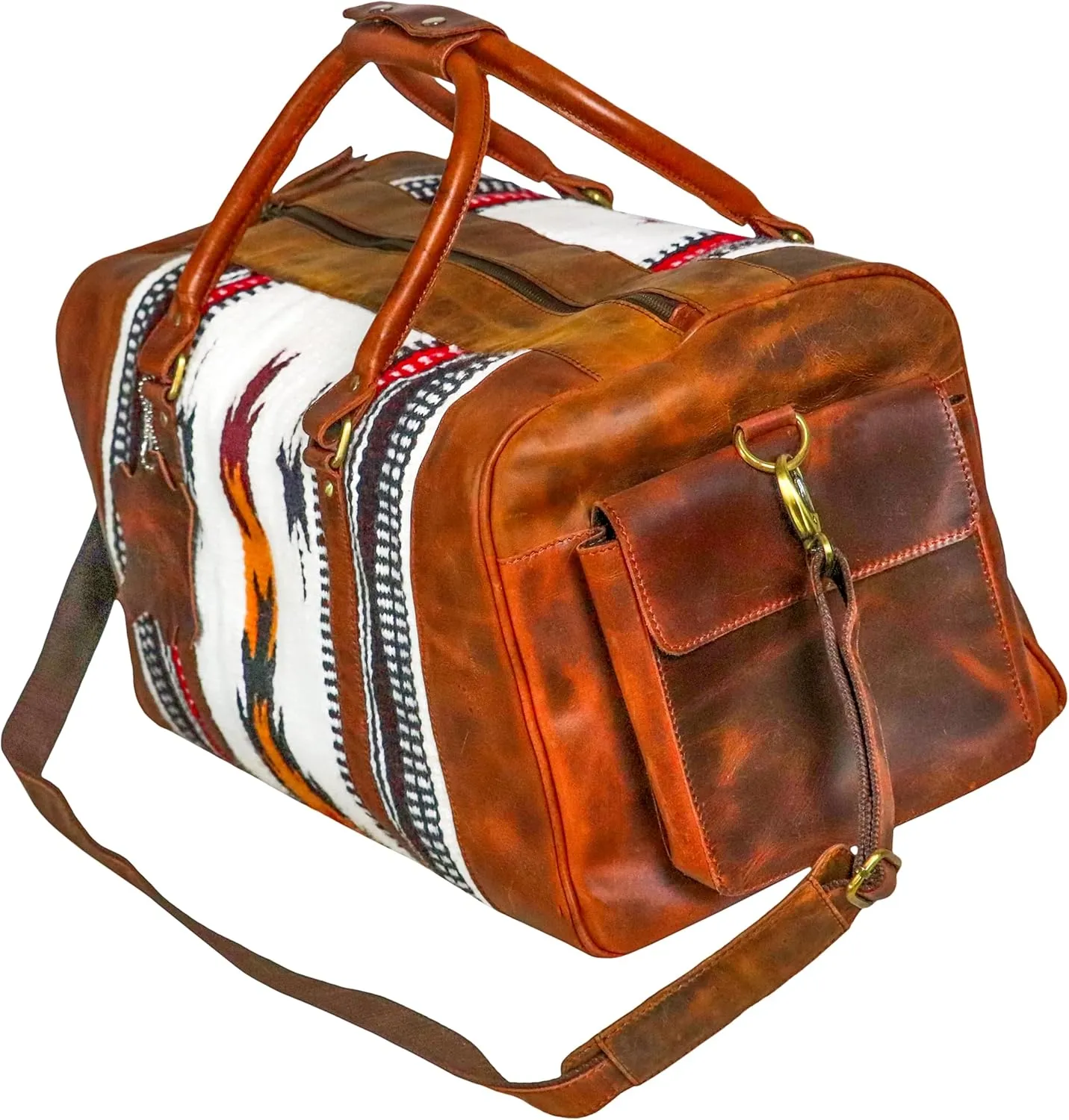 Handmade Duffle Bag leather heavy duty Gym Sports Airplane Overnight Luggage Carry On Unisex Travel Hand Rug Wollen Gift for His/Her (Excluding Shoe Compartment, Rug Duffle Bag ESC_07)