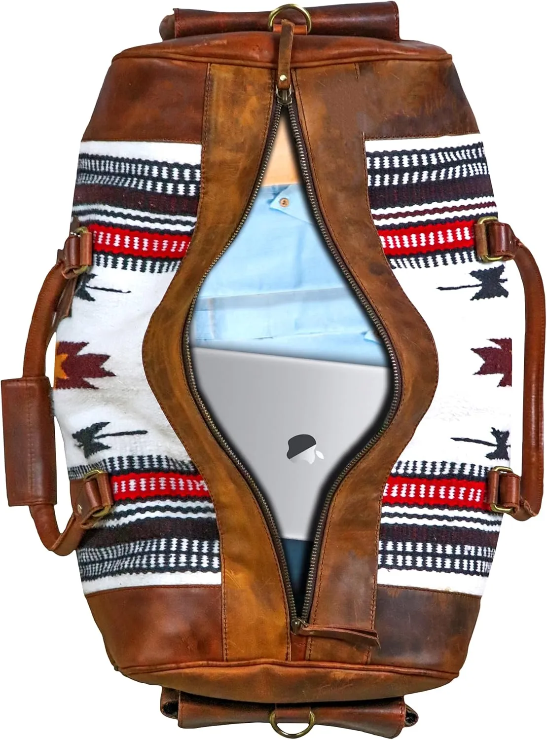 Handmade Duffle Bag leather heavy duty Gym Sports Airplane Overnight Luggage Carry On Unisex Travel Hand Rug Wollen Gift for His/Her (Excluding Shoe Compartment, Rug Duffle Bag ESC_07)