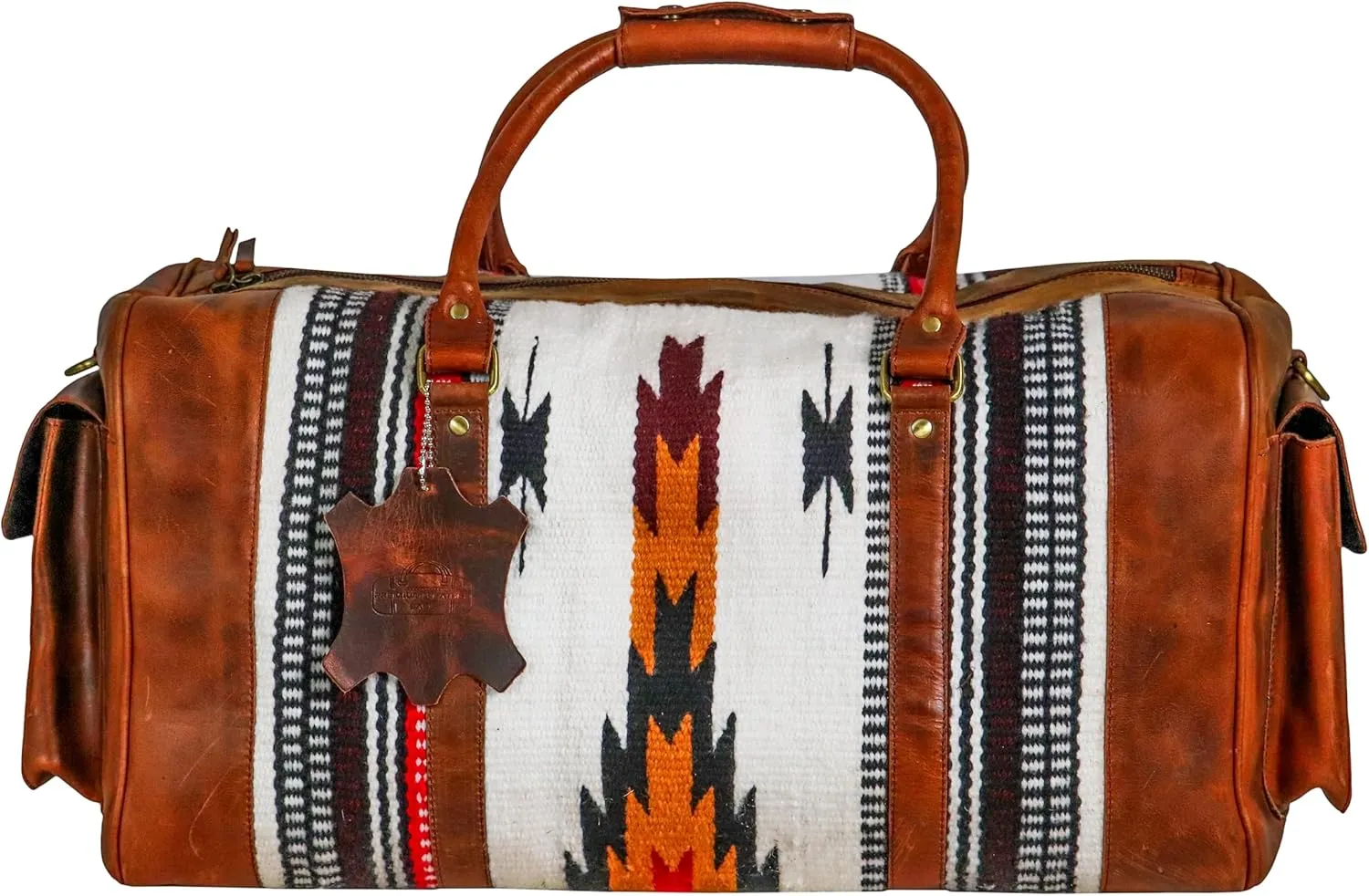 Handmade Duffle Bag leather heavy duty Gym Sports Airplane Overnight Luggage Carry On Unisex Travel Hand Rug Wollen Gift for His/Her (Excluding Shoe Compartment, Rug Duffle Bag ESC_07)