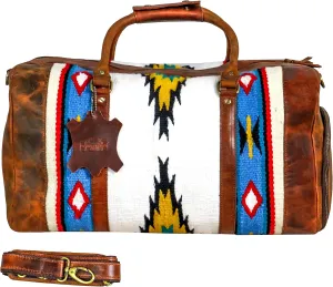 Handmade Premium Duffle Bag leather heavy duty Gym Sports Airplane Overnight Luggage Carry On Unisex Travel woven Rug Bag Wollen Hand Bag Gift for His/Her (RUG DUFFLE BAG DESIGN_03)