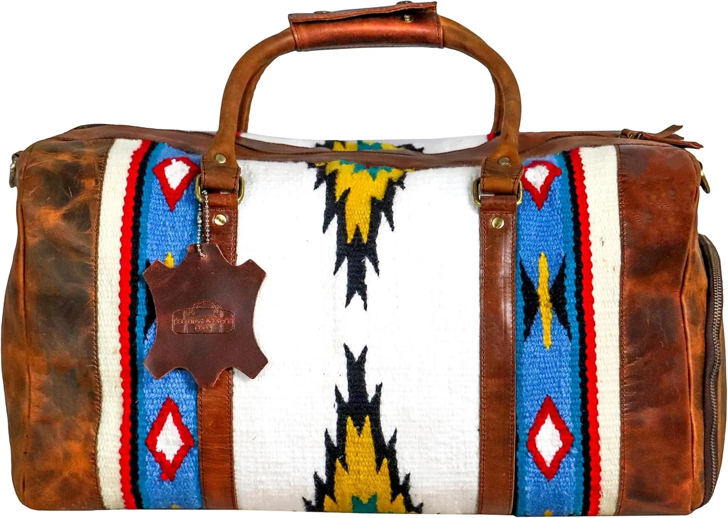 Handmade Premium Duffle Bag leather heavy duty Gym Sports Airplane Overnight Luggage Carry On Unisex Travel woven Rug Bag Wollen Hand Bag Gift for His/Her (RUG DUFFLE BAG DESIGN_03)