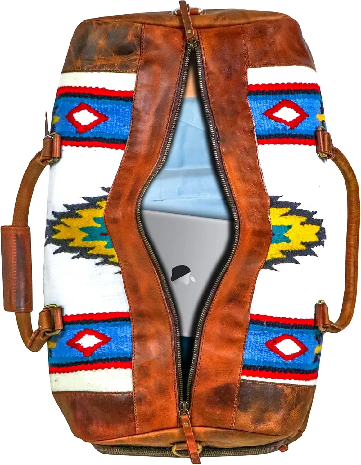 Handmade Premium Duffle Bag leather heavy duty Gym Sports Airplane Overnight Luggage Carry On Unisex Travel woven Rug Bag Wollen Hand Bag Gift for His/Her (RUG DUFFLE BAG DESIGN_03)