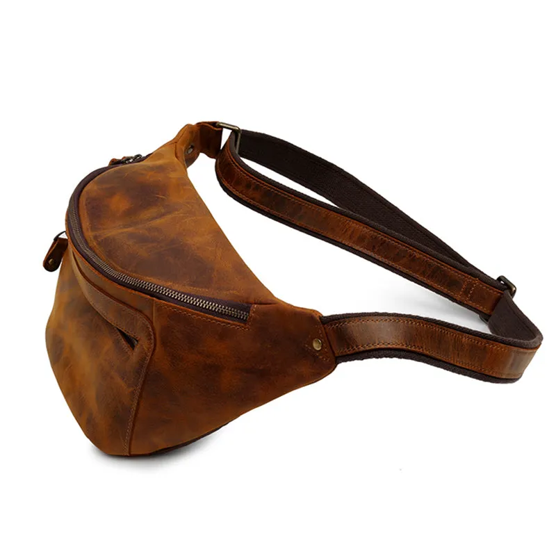 Handmade Vintage Crazy Horse Leather Zipper Chest Bag