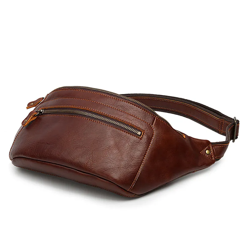 Handmade Vintage Crazy Horse Leather Zipper Chest Bag