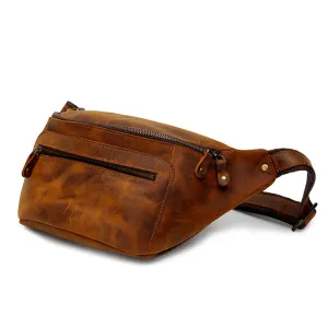 Handmade Vintage Crazy Horse Leather Zipper Chest Bag