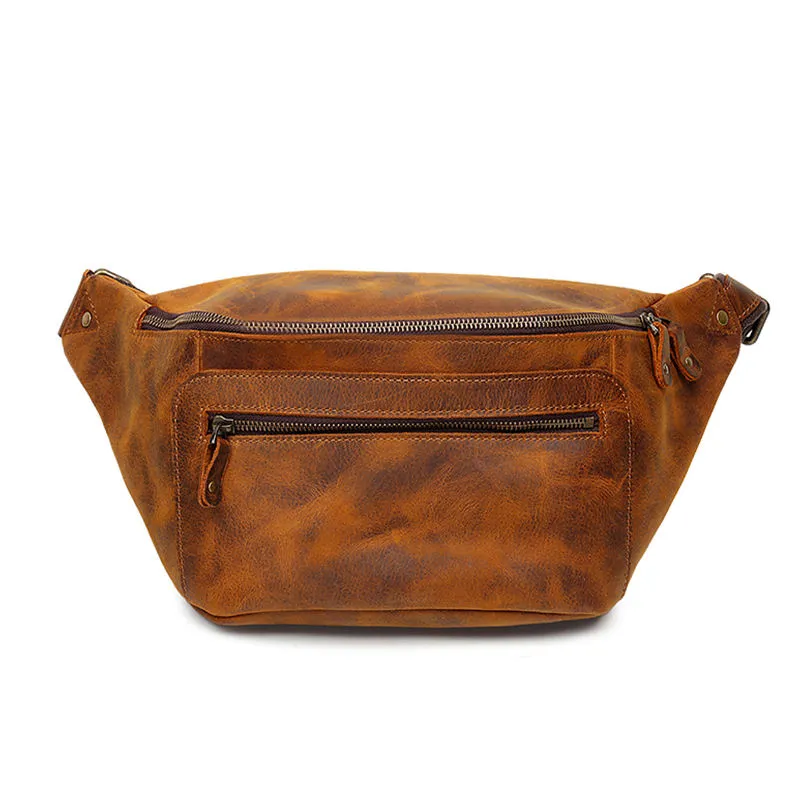 Handmade Vintage Crazy Horse Leather Zipper Chest Bag