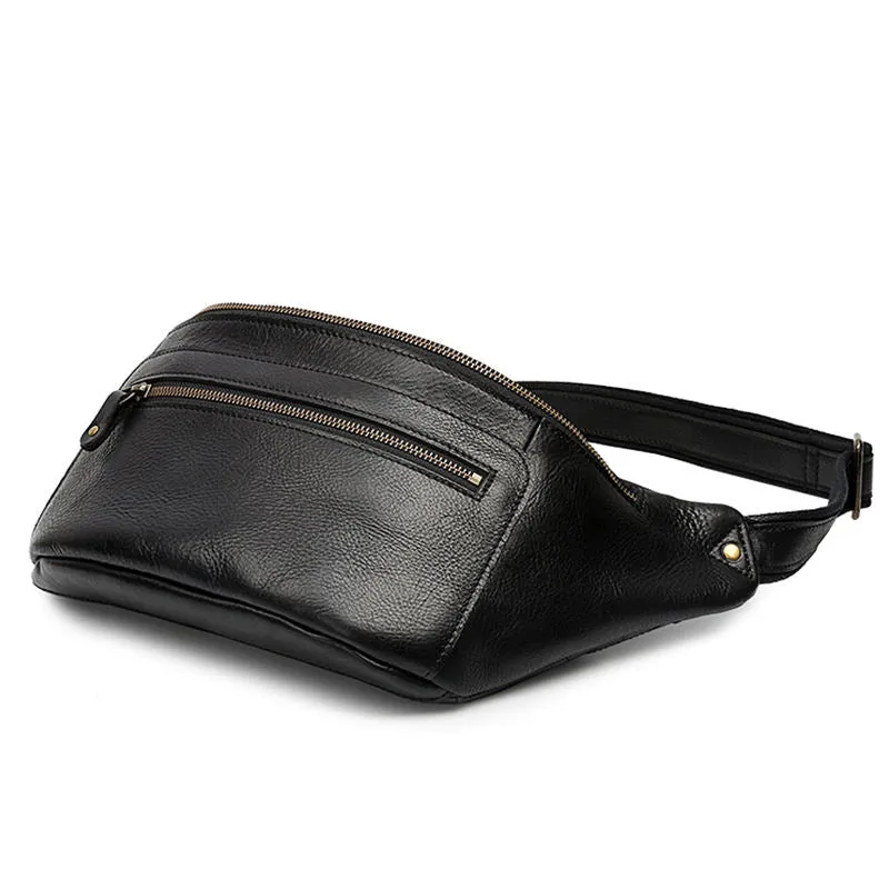 Handmade Vintage Crazy Horse Leather Zipper Chest Bag