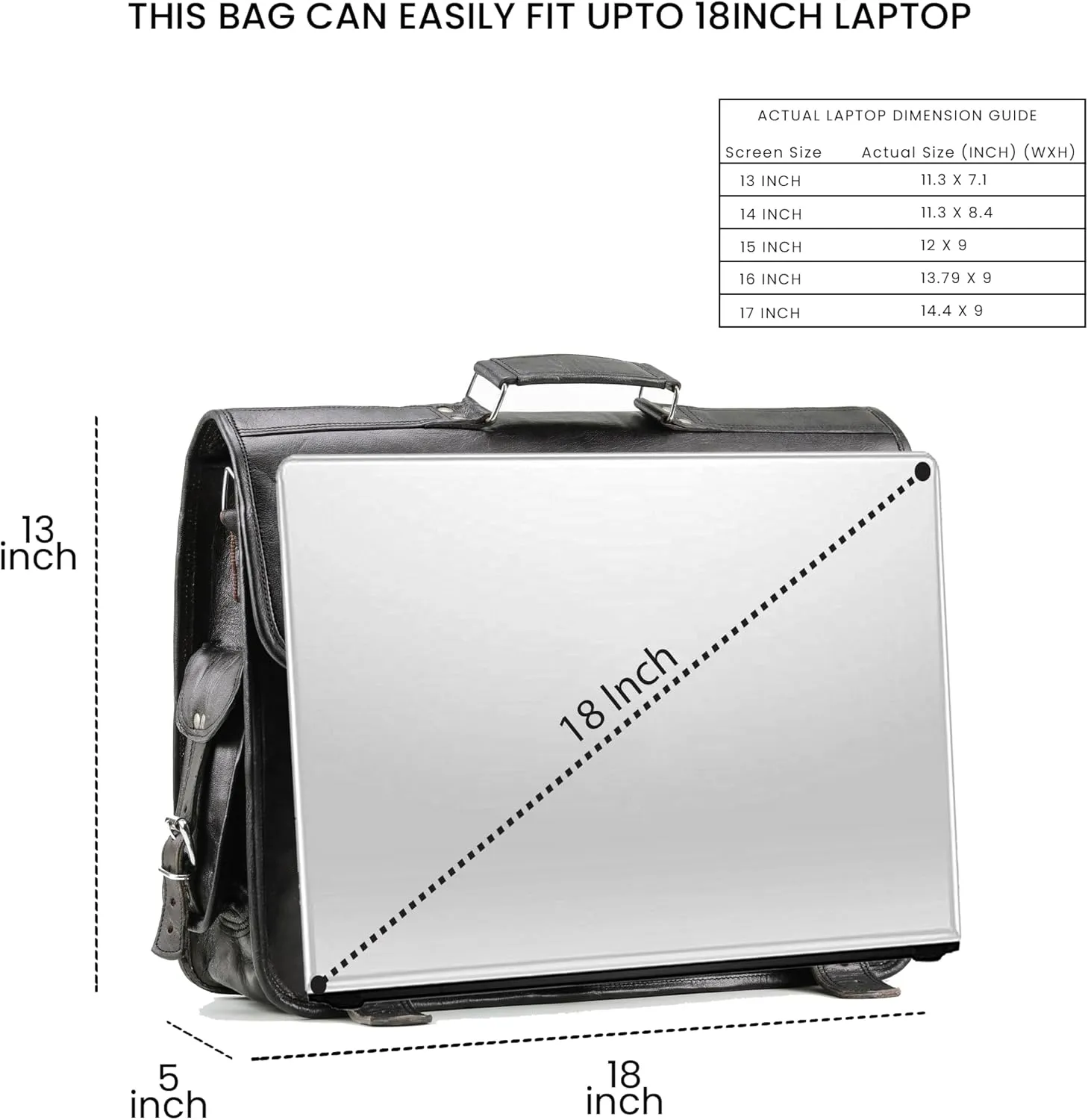 Handmade World Leather Messenger Bags For Men Women Mens Briefcase Laptop Bag Computer Satchel (Black, 18 Inches)