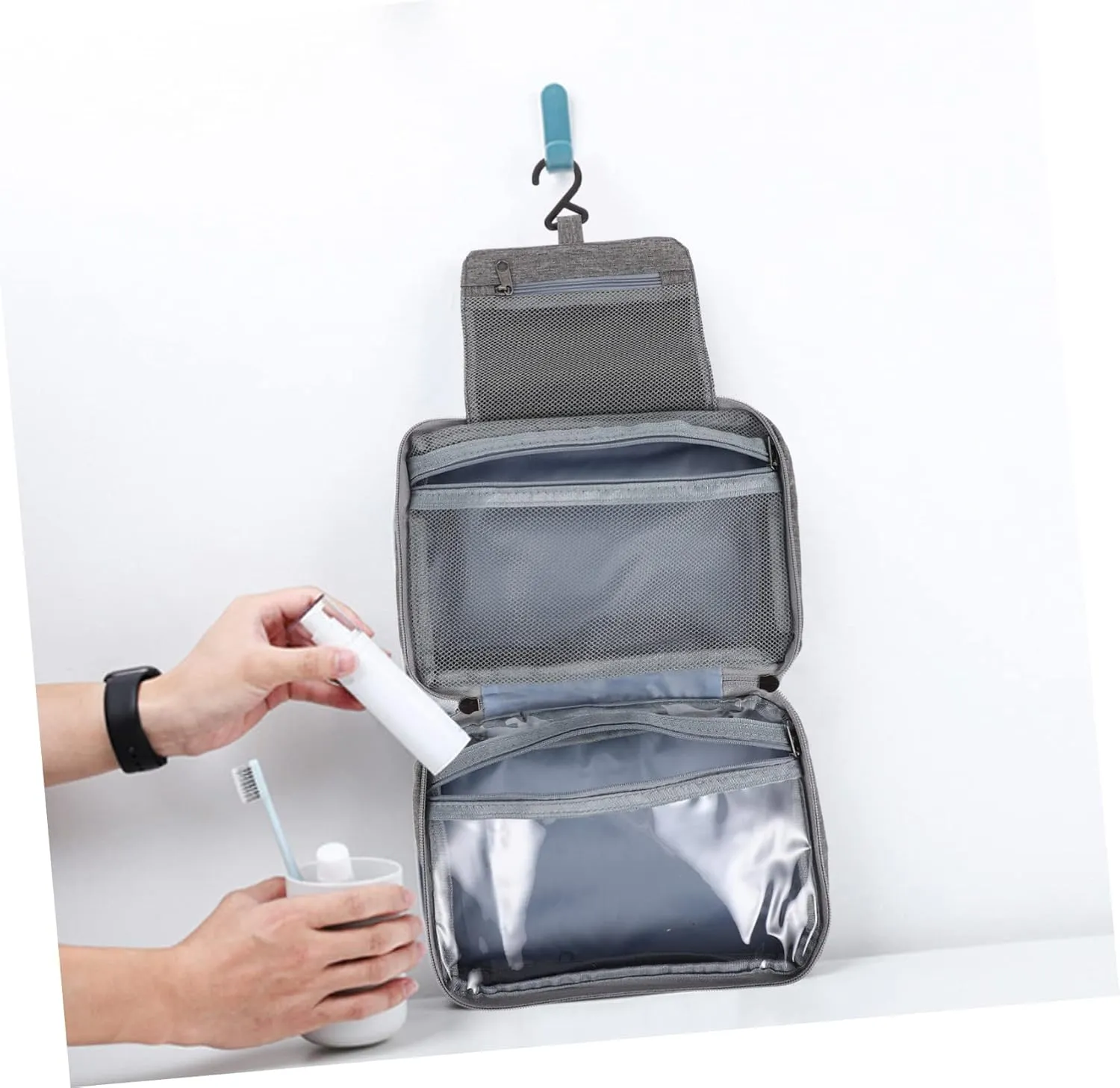 Hanging Storage Bag Duffle Bag for Travel Clear Makeup Bags Toiletry Supply Man Foldable Storage Box, Grey, 25x16.5x8cm