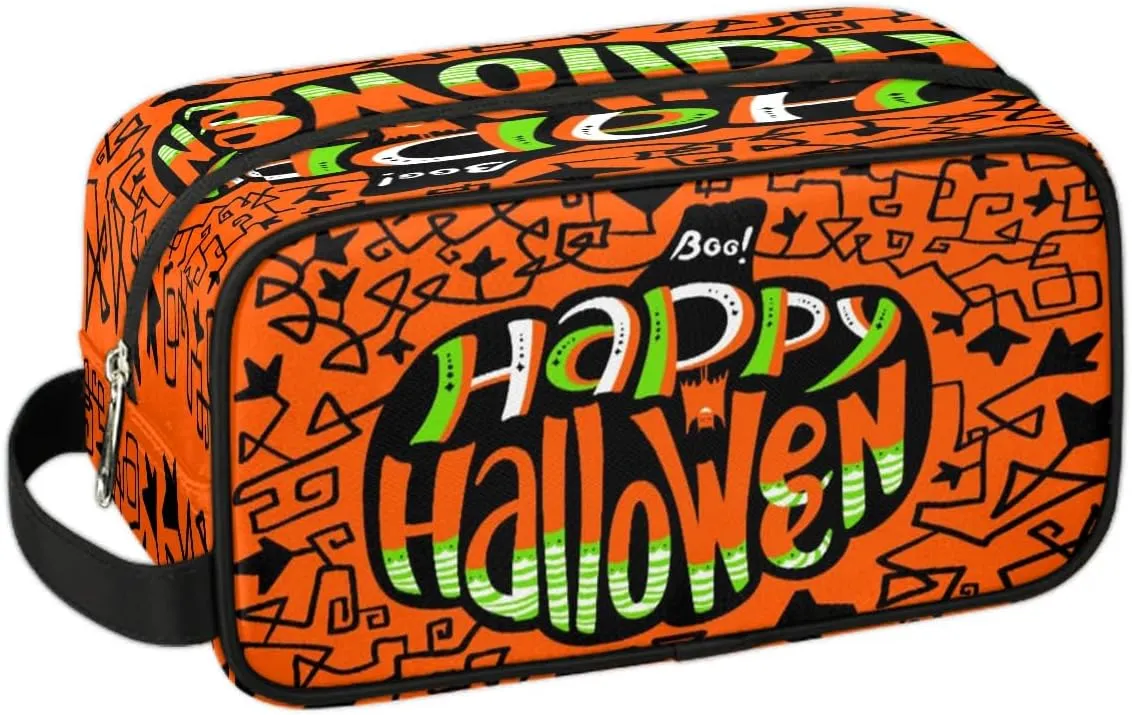 Happy Halloween Topic Travel Toiletry Bag for Women Men Small Cosmetic Makeup Organizer Water Resistant Shaving Bag Portable Make Up Bag Storage Bags with Handle