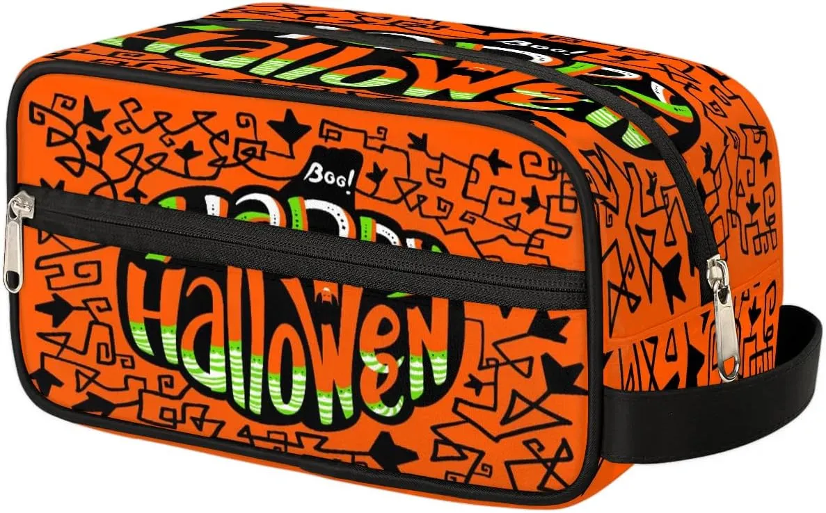 Happy Halloween Topic Travel Toiletry Bag for Women Men Small Cosmetic Makeup Organizer Water Resistant Shaving Bag Portable Make Up Bag Storage Bags with Handle