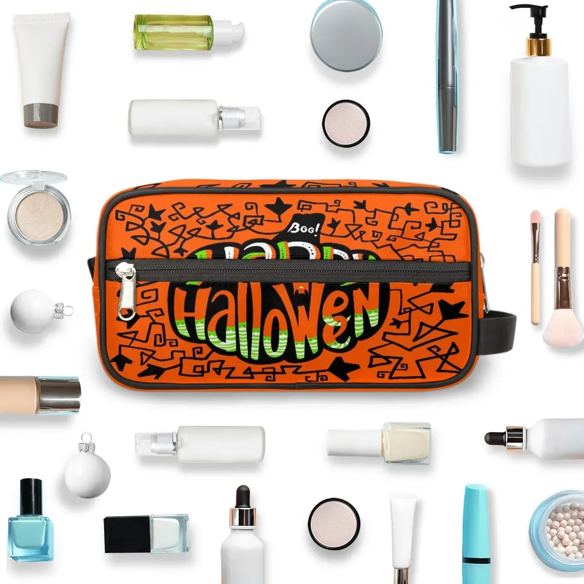 Happy Halloween Topic Travel Toiletry Bag for Women Men Small Cosmetic Makeup Organizer Water Resistant Shaving Bag Portable Make Up Bag Storage Bags with Handle