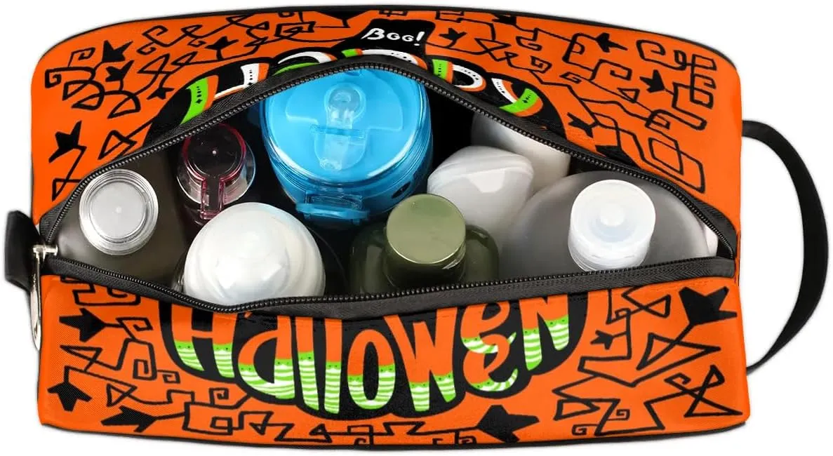 Happy Halloween Topic Travel Toiletry Bag for Women Men Small Cosmetic Makeup Organizer Water Resistant Shaving Bag Portable Make Up Bag Storage Bags with Handle