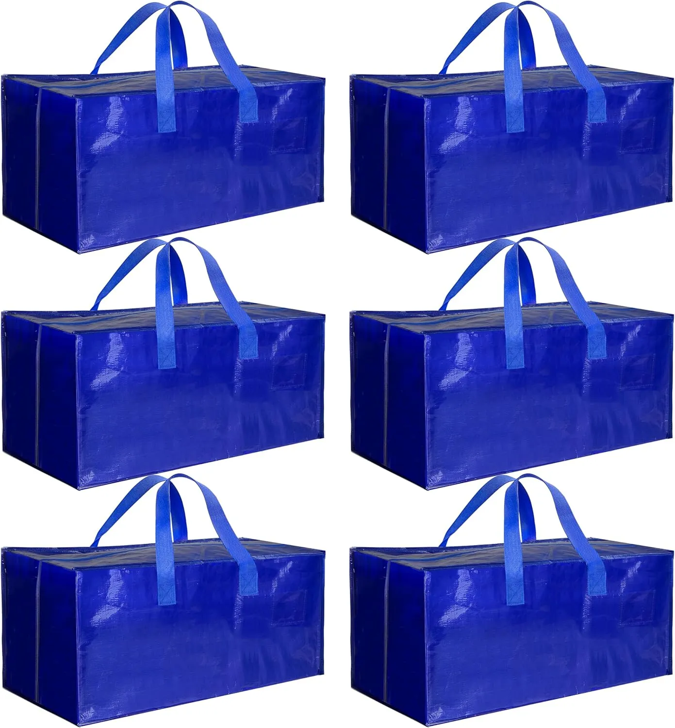 HealSmart 6 Pack Extra Large Moving Bags with Zippers & Carrying Handles, Heavy-Duty Storage Tote Moving Boxes for Dorm Room Essentials Storage Bags, Blue