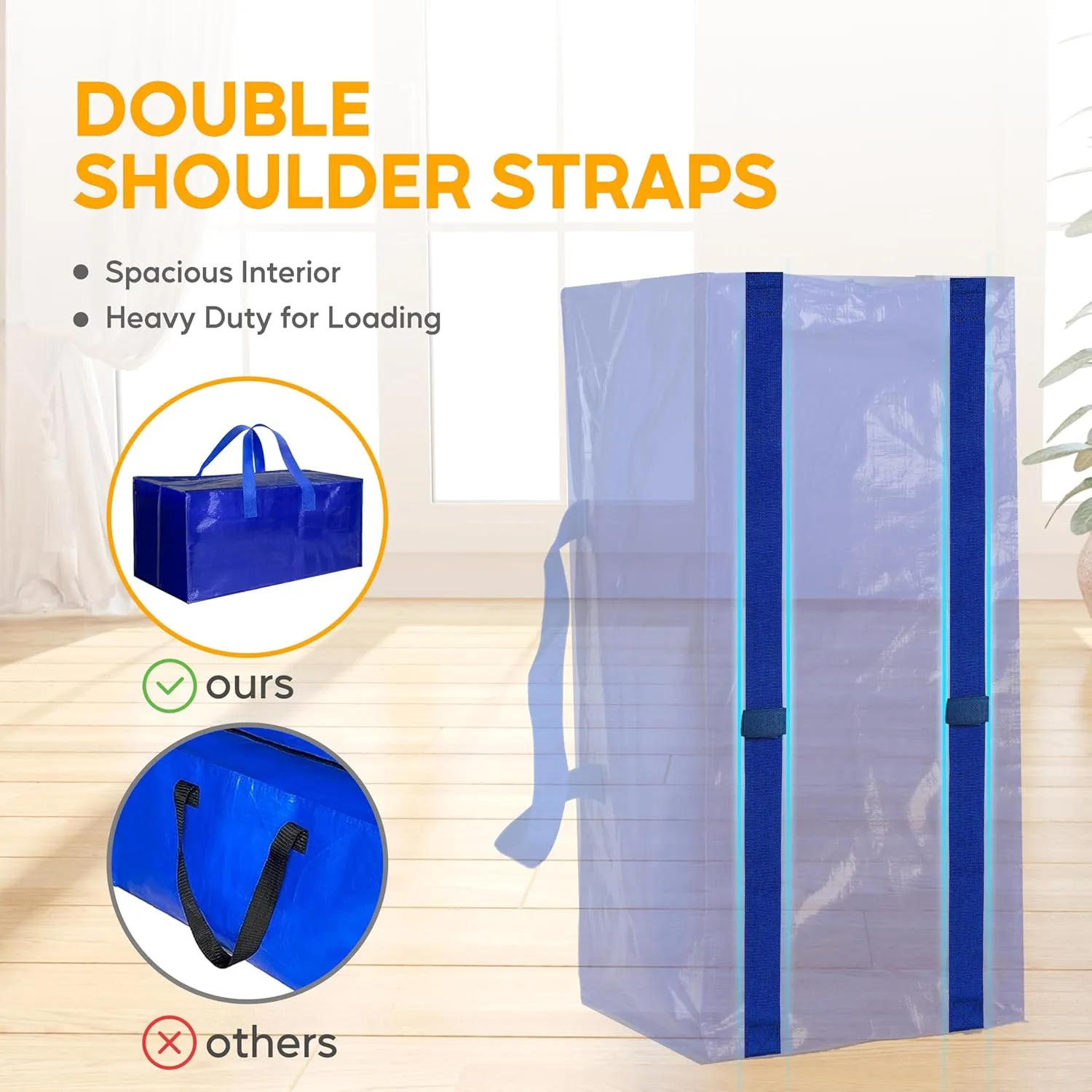 HealSmart 6 Pack Extra Large Moving Bags with Zippers & Carrying Handles, Heavy-Duty Storage Tote Moving Boxes for Dorm Room Essentials Storage Bags, Blue