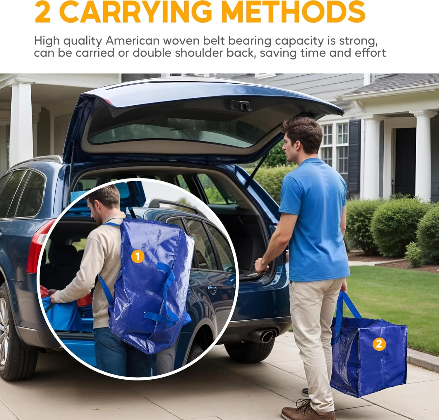 HealSmart 6 Pack Extra Large Moving Bags with Zippers & Carrying Handles, Heavy-Duty Storage Tote Moving Boxes for Dorm Room Essentials Storage Bags, Blue