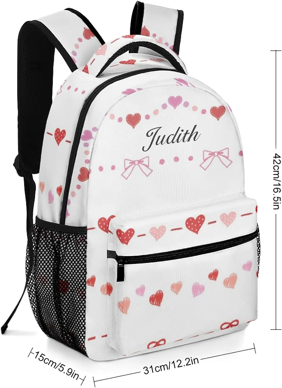 Heart and Ribbon Custom Kids Backpack, Personalized Student School Bags for Boys & Girls, Bookbags with Adjustable Strapfor Travel