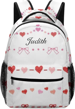 Heart and Ribbon Custom Kids Backpack, Personalized Student School Bags for Boys & Girls, Bookbags with Adjustable Strapfor Travel