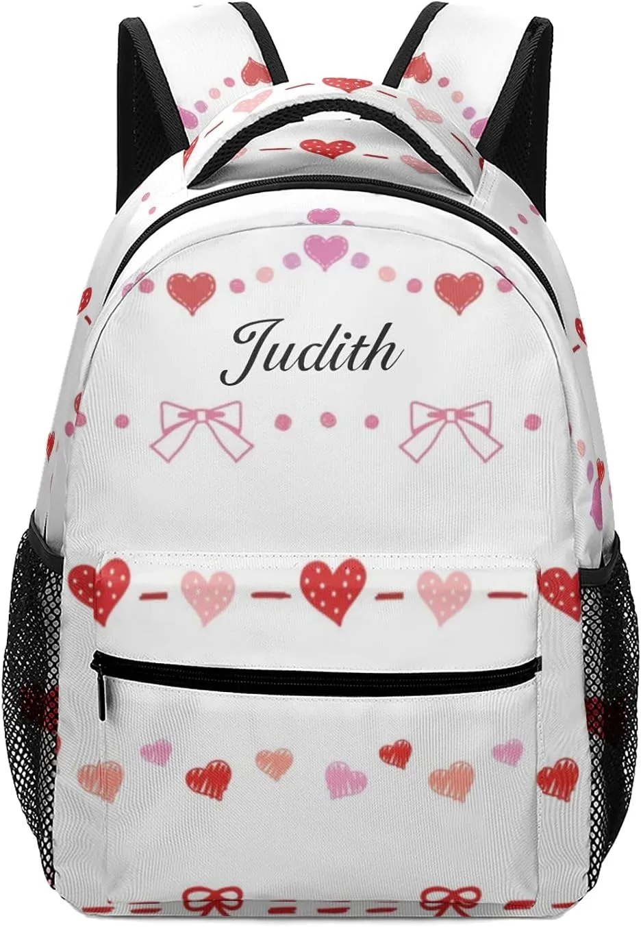 Heart and Ribbon Custom Kids Backpack, Personalized Student School Bags for Boys & Girls, Bookbags with Adjustable Strapfor Travel