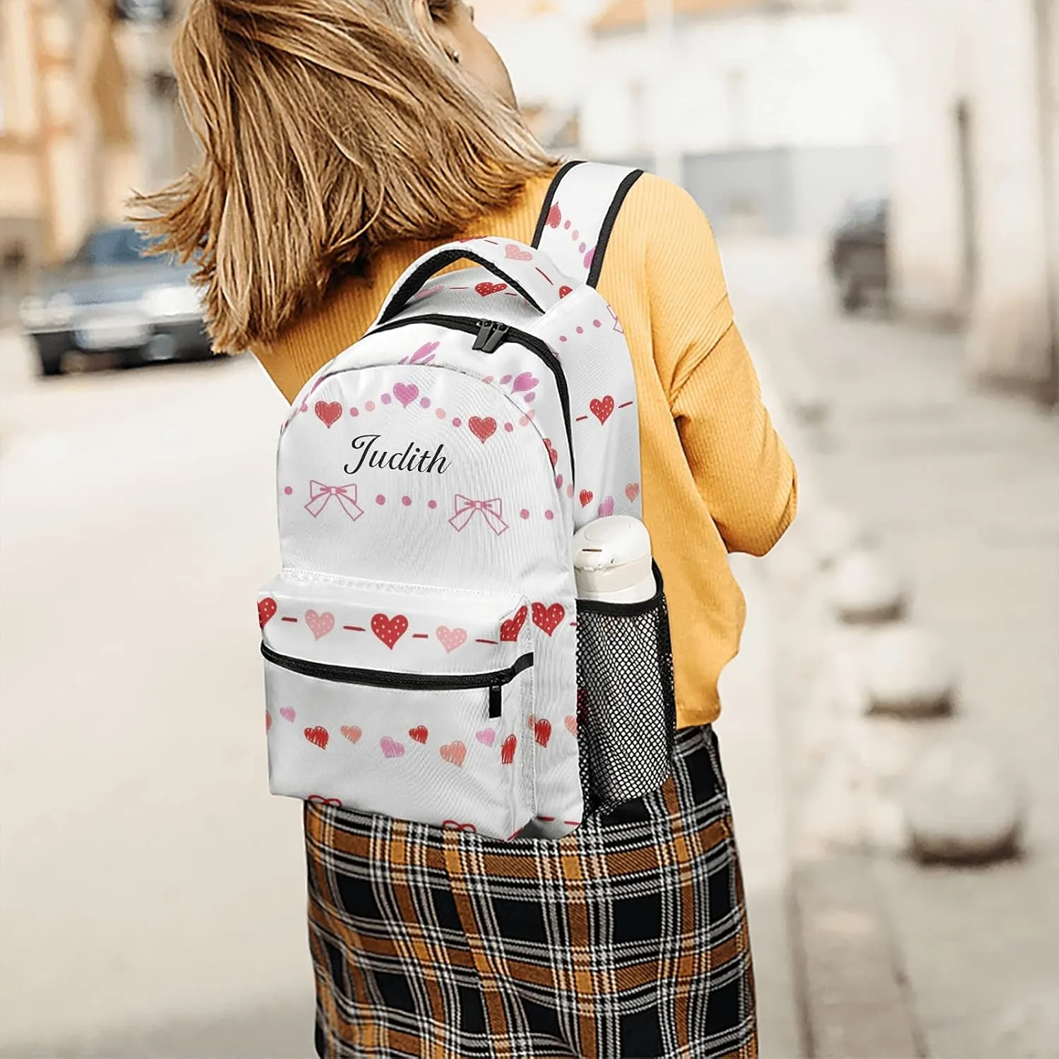 Heart and Ribbon Custom Kids Backpack, Personalized Student School Bags for Boys & Girls, Bookbags with Adjustable Strapfor Travel