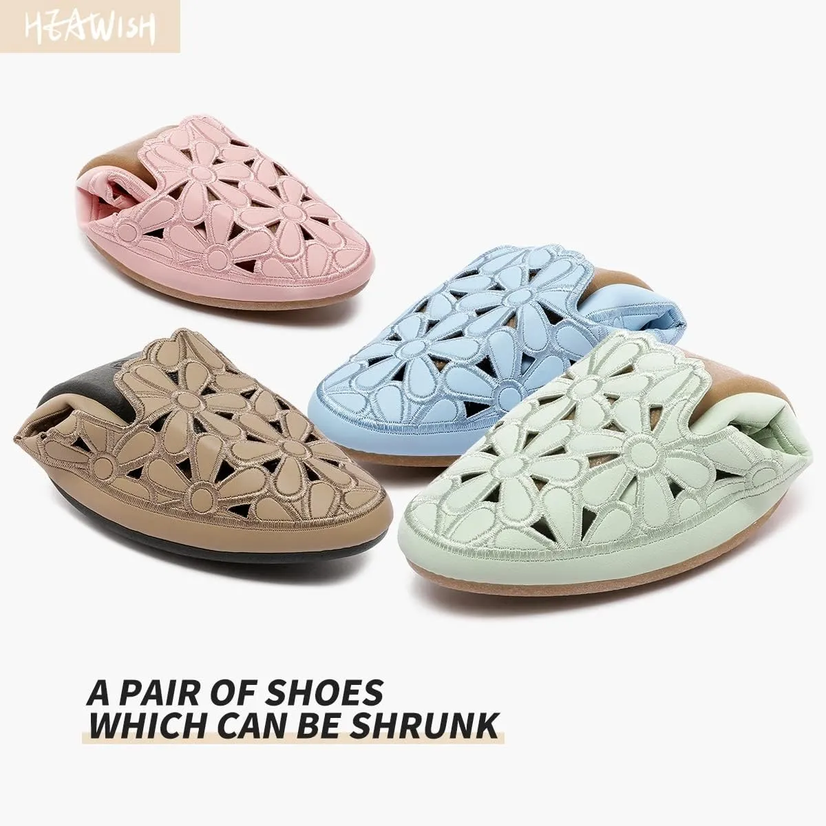 HEAWISH Women's Floral Ballet Flats for Women Black Beige Slip On Flowers PU Leather Round Toe Dress Shoes