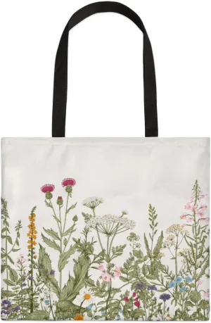 Herbaceous Plants Leaves Flowers Reusable Grocery Bag Canvas Tote Bag for Women Men Stylish Tote Handbag Shoulder Bag Shopping Cloth Bag with Handles Portable Gift Bag 19.5"x17.9"