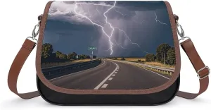 Highway Tornado Lightning Laptop Tote Bag Leather Computer Bags Lined Shoulder Purse Purses And Handbags Business Office Work Bag Top Handle Handbag for Women