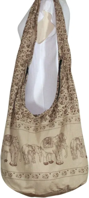 Hippie Elephant Crossbody Bag - Boho Cotton Shoulder Bag with Spacious Interior - Lightweight Bohemian Purse Adjustable