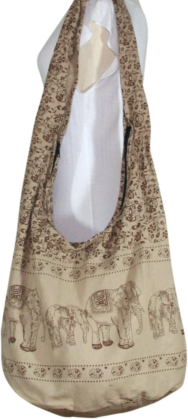 Hippie Elephant Crossbody Bag - Boho Cotton Shoulder Bag with Spacious Interior - Lightweight Bohemian Purse Adjustable