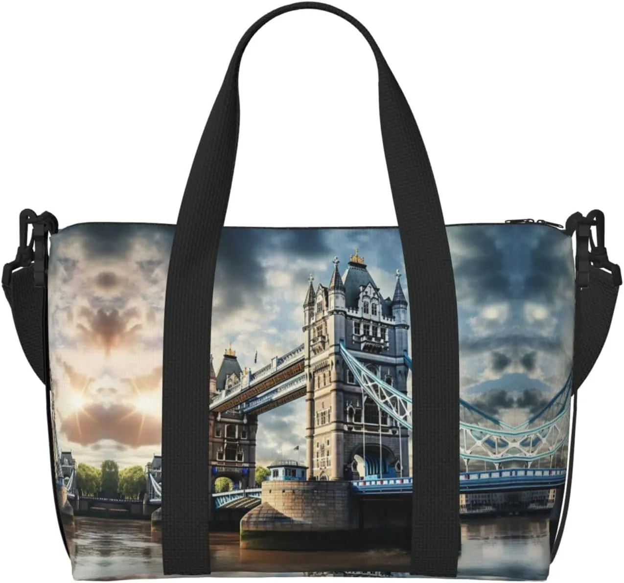 Historic Old Tower Bridge London Zippered Tote Bags For Women,Duffle Bag For Men,Spacious Travel Bag For Weekend Getaways
