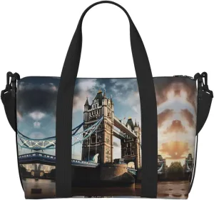 Historic Old Tower Bridge London Zippered Tote Bags For Women,Duffle Bag For Men,Spacious Travel Bag For Weekend Getaways