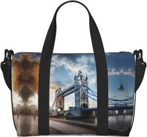 Historic Old Tower Bridge London Zippered Tote Bags For Women,Duffle Bag For Men,Spacious Travel Bag For Weekend Getaways