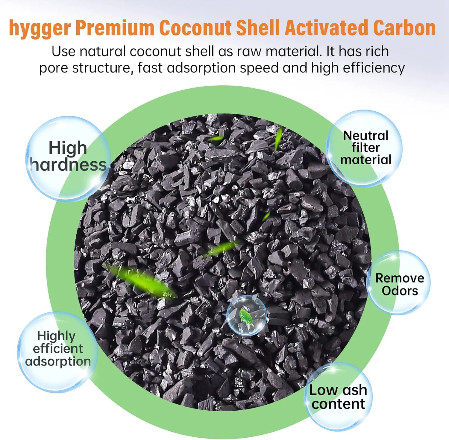 hygger Aquarium Activated Carbon, Premium Natural Coconut Shell Activated Charcoal for Freshwater and Saltwater, Fish Tank Filter Media, Water Purification Carbon (45.8 oz with Fine Mesh Bag)