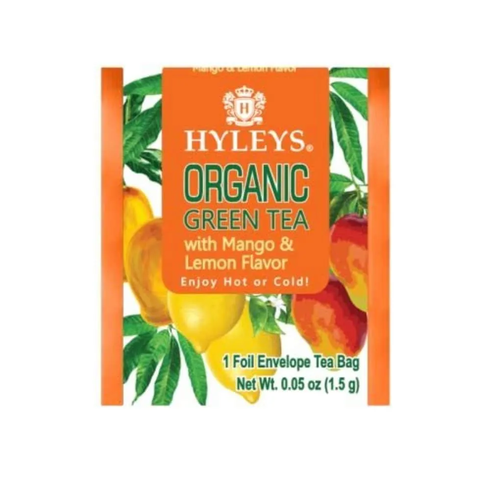 Hyleys Organic Green Tea Mango and Lemon Flavor - 25 Tea Bags - (6 Pack - 150 Tea Bags Total)