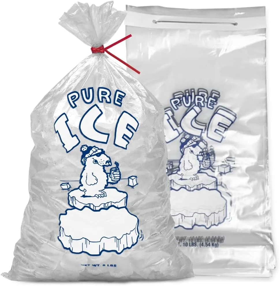 Ice Bags, 1,000 Count, 10 lb Capacity, Wicket with Twist Ties, for Interplas Ice Bagger, Convenience Store/Gas Station Use (Metal Wire Wicket)