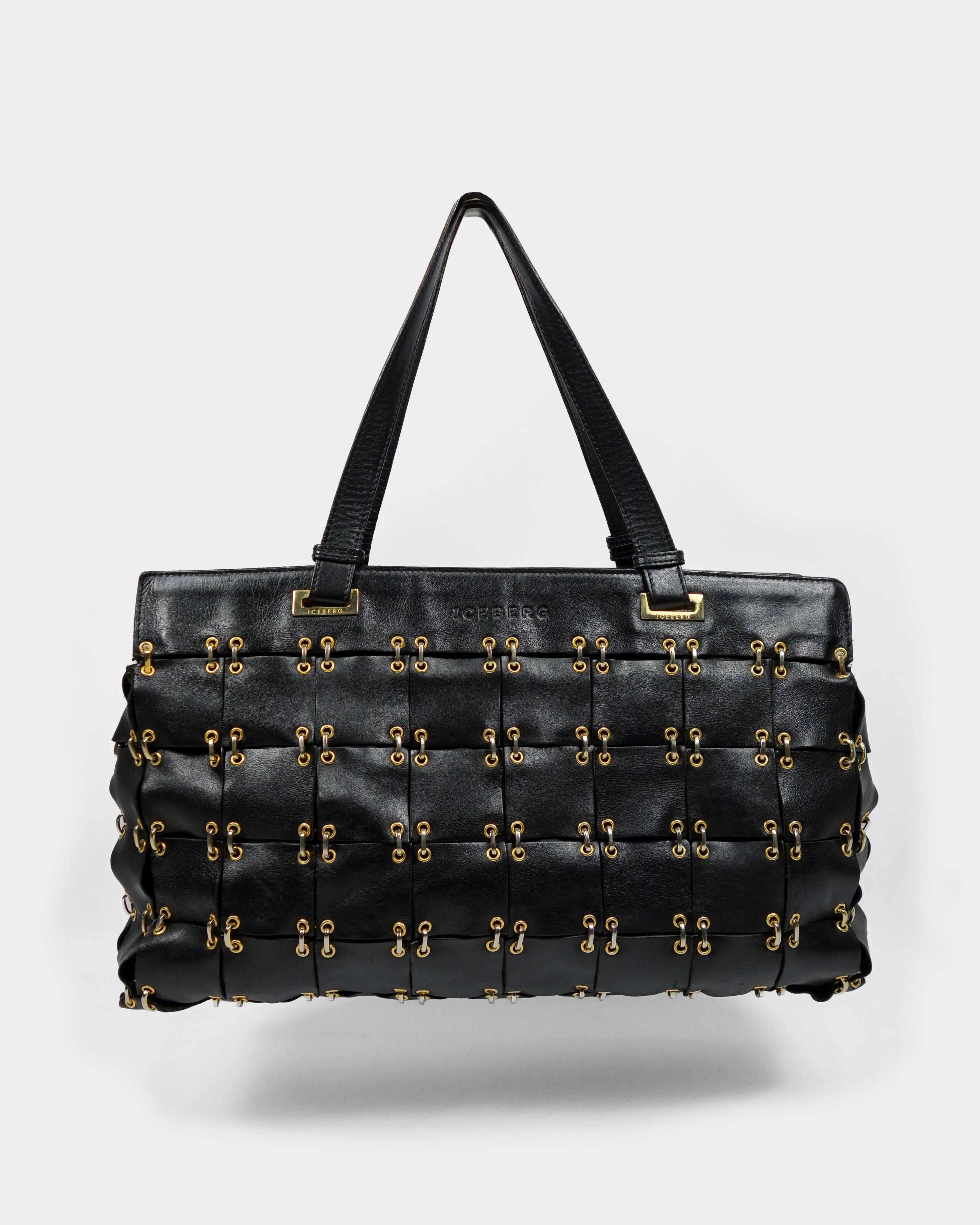 Iceberg Black Leather Panel Chained Bag 2000's