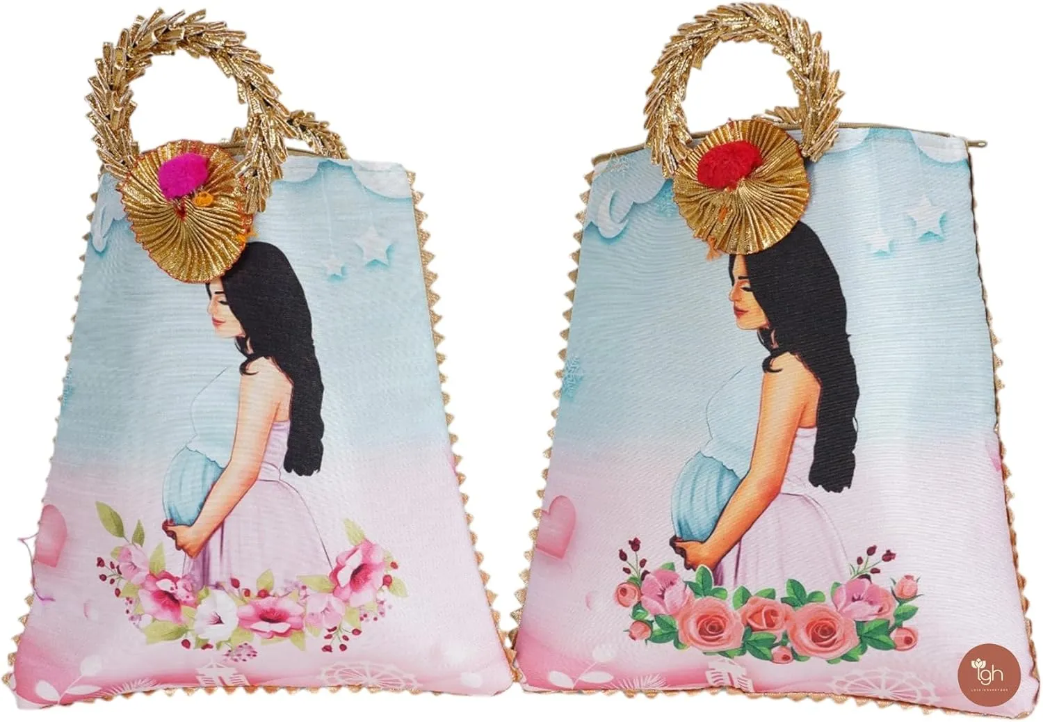 IGH Baby Shower Printed Handbags – Elegant Wedding Accessories, Party Bags, and Return Gifts (Pack of 5)