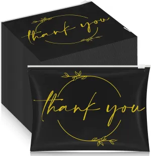 Ireer 100 Pcs Thank You Gift Makeup Bags EVA Clear Cosmetic Bag with Zipper Mini Makeup Thank You Toiletry Cosmetics Bulk Gifts for Women Birthday Daughter Sister(Black, Gold)