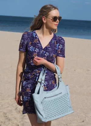Isla Textured Leather Tote | Pale Blue
