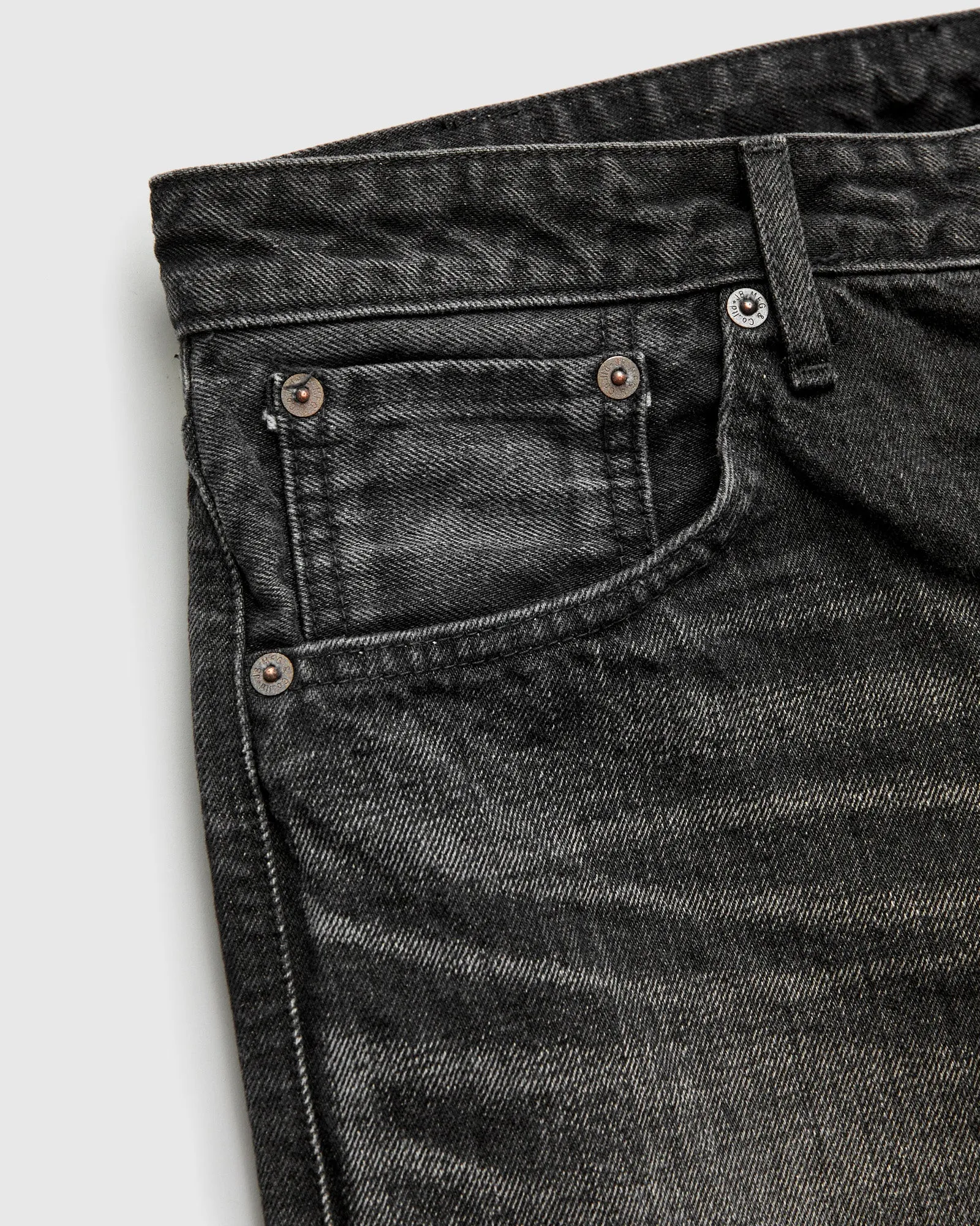 J314 "Aged Wash" 14oz Black Washed Selvedge Denim - Straight Tapered Fit