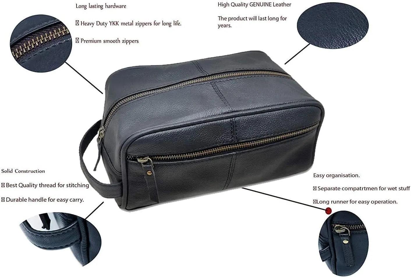 jaald Men's Genuine Leather Toiletry Bag Waterproof Dopp Kit Shaving Bags And Grooming For Travel Groomsmen Gift Men Women Hanging Zippered Makeup Bathroom Cosmetic Pouch Case Make Up kit