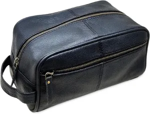 jaald Men's Genuine Leather Toiletry Bag Waterproof Dopp Kit Shaving Bags And Grooming For Travel Groomsmen Gift Men Women Hanging Zippered Makeup Bathroom Cosmetic Pouch Case Make Up kit