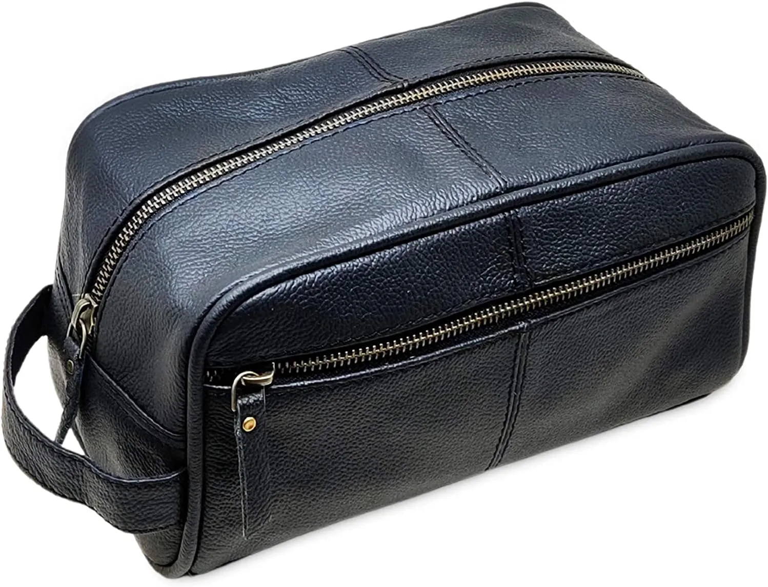 jaald Men's Genuine Leather Toiletry Bag Waterproof Dopp Kit Shaving Bags And Grooming For Travel Groomsmen Gift Men Women Hanging Zippered Makeup Bathroom Cosmetic Pouch Case Make Up kit
