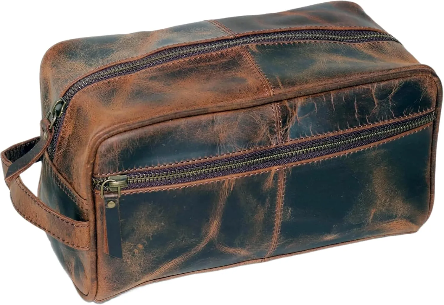 jaald Men's Genuine Leather Toiletry Bag Waterproof Dopp Kit Shaving Bags And Grooming For Travel Groomsmen Gift Men Women Hanging Zippered Makeup Bathroom Cosmetic Pouch Case Make Up kit