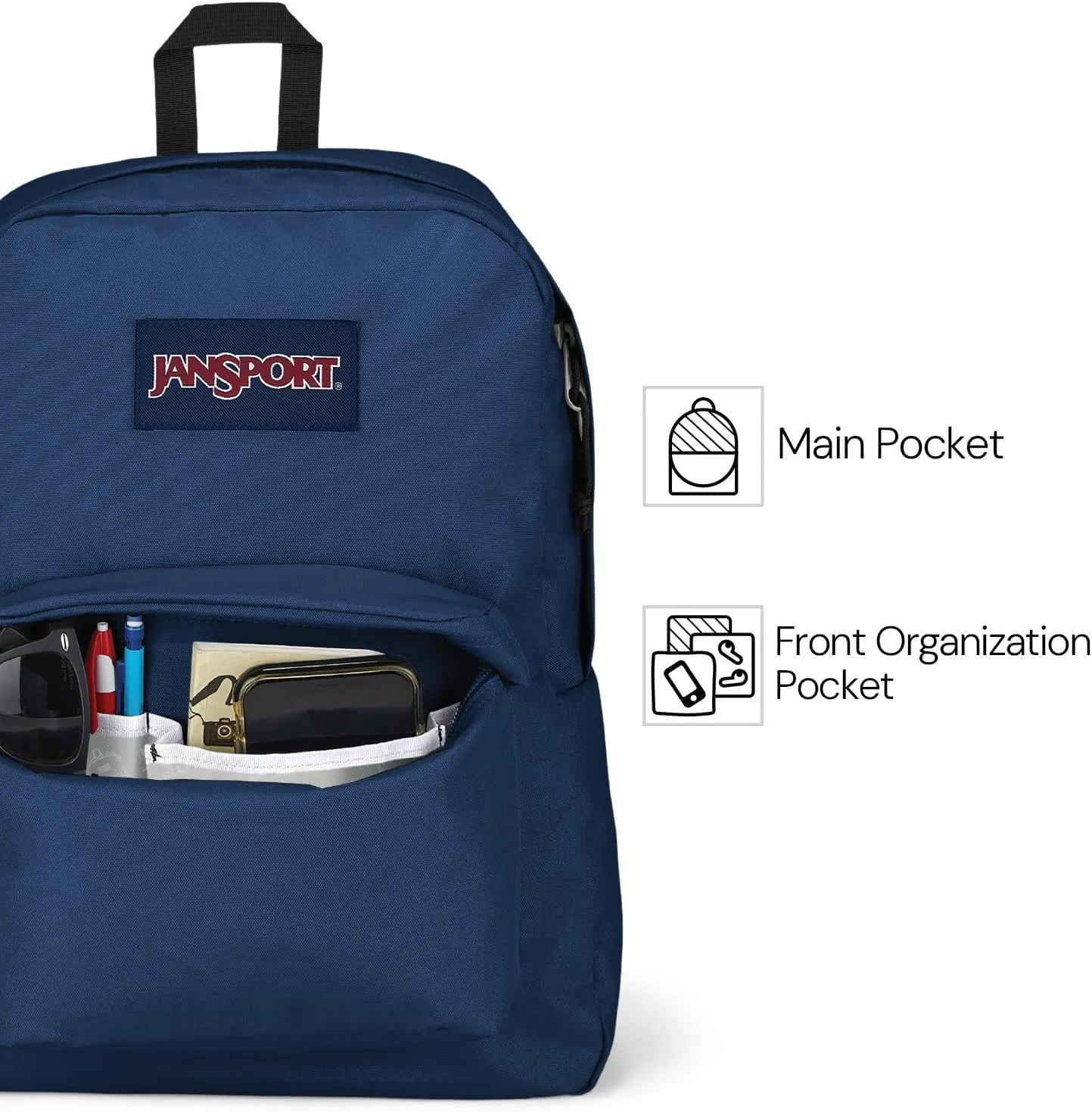 JanSport SuperBreak Plus Backpack with Padded 15-inch Laptop Sleeve and Integrated Bottle Pocket - Spacious and Durable Daypack for Work and Travel - Navy