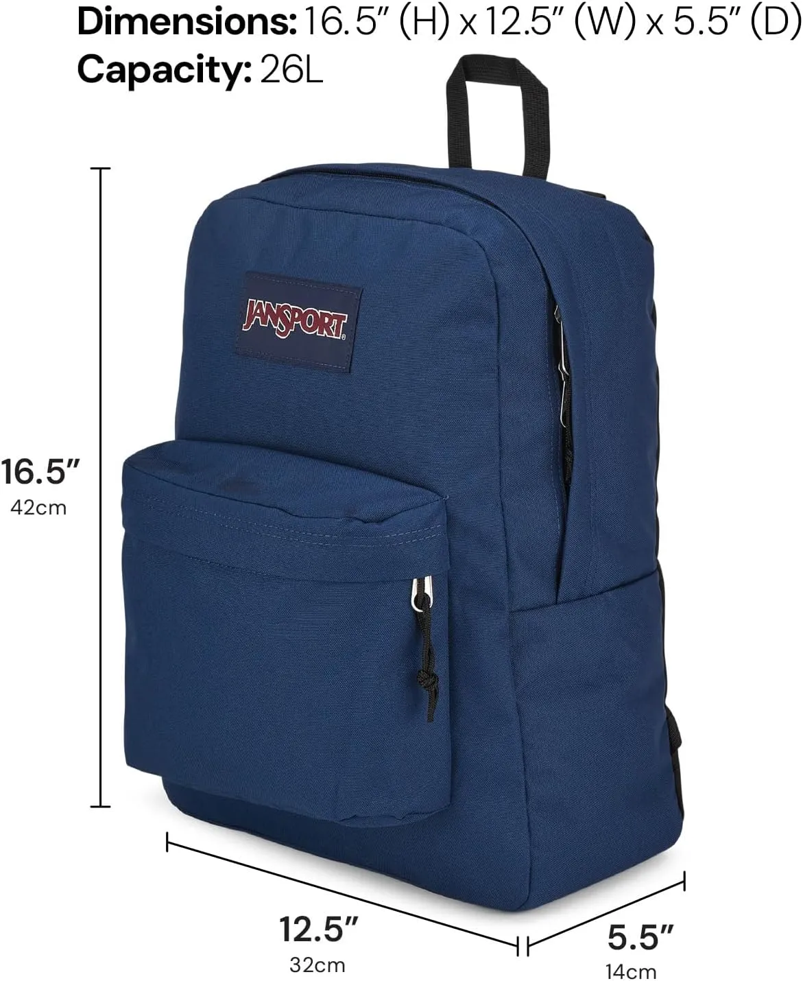 JanSport SuperBreak Plus Backpack with Padded 15-inch Laptop Sleeve and Integrated Bottle Pocket - Spacious and Durable Daypack for Work and Travel - Navy