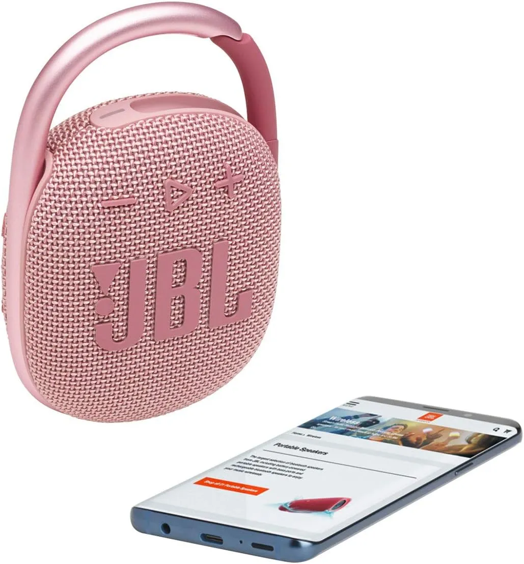 JBL Clip 4 - Portable Mini Bluetooth Speaker, big audio and punchy bass, integrated carabiner, IP67 waterproof and dustproof, 10 hours of playtime, speaker for home, outdoor and travel (Pink)